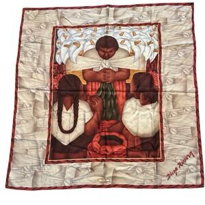 Diego Rivera Pineda Covalin Silk Scarf 34" x 35" Vintage VTG 80s "Flower Day"
